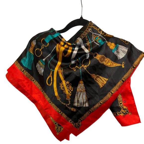 Vintage red black STUNNING tassels print scarf shawl wrap polyester - Picture 3 of 3